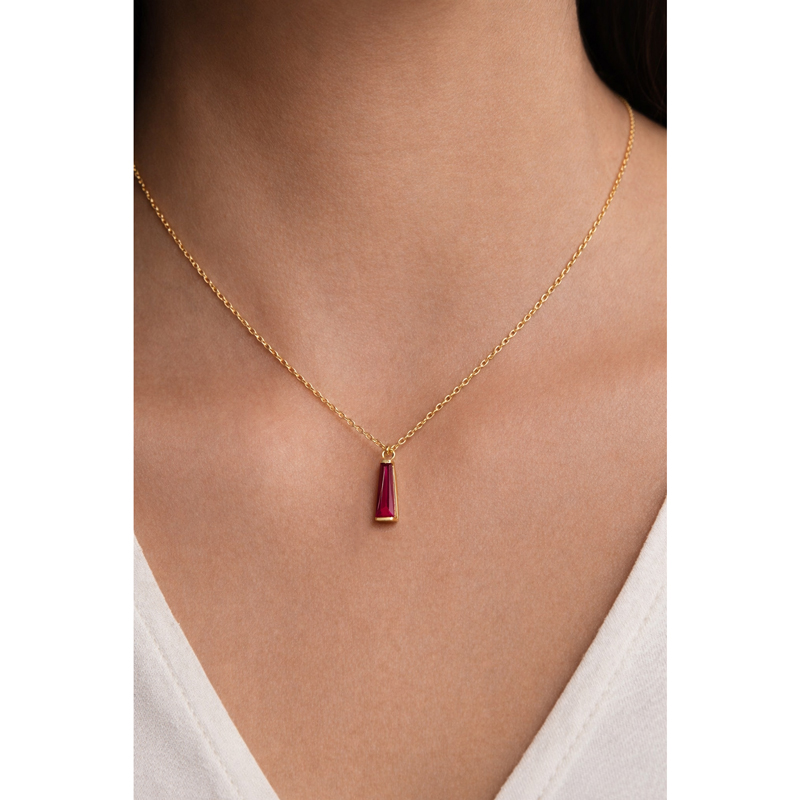 Златно колие RUBY DROP – жълто злато с червен камък