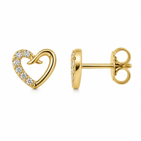 Обеци сърце жълто злато с циркони Open Heart | GOLD ADDICTED