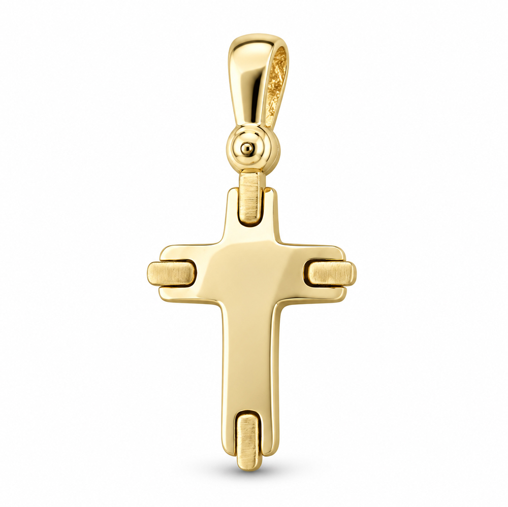 Двулицев кръст от жълто злато Double Faith