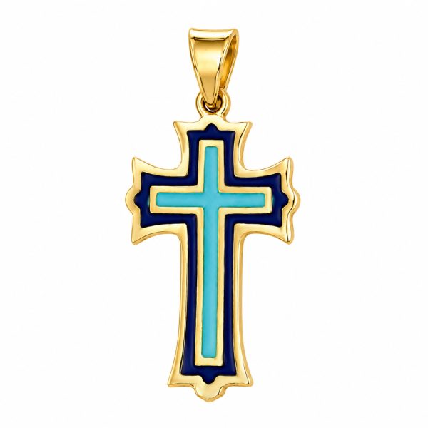 Златен кръст със син и тюркоазен емайл AEGIS CROSS