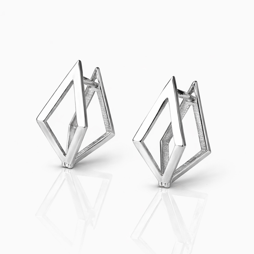 Обеци бяло злато във формата на ромб без камъни