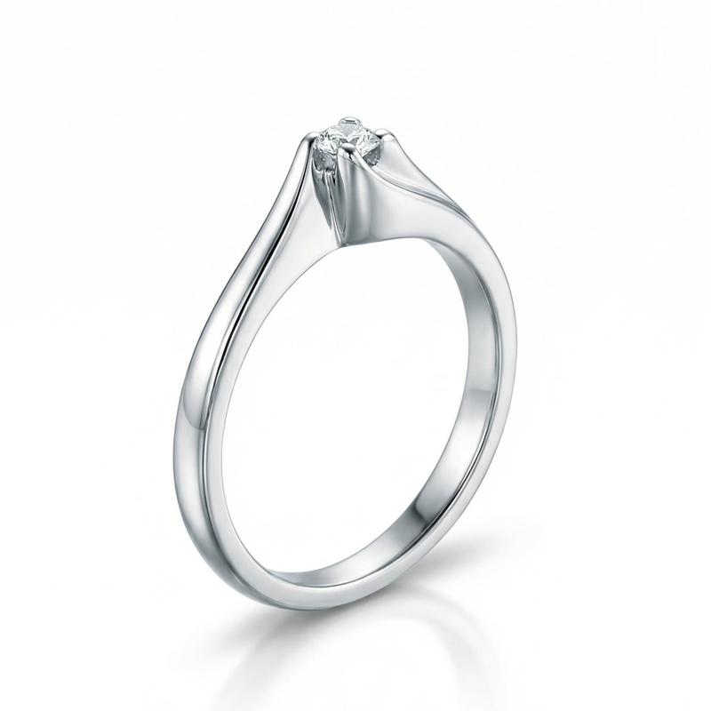 Класически извит годежен пръстен пръстен от бяло злато с един централен камък