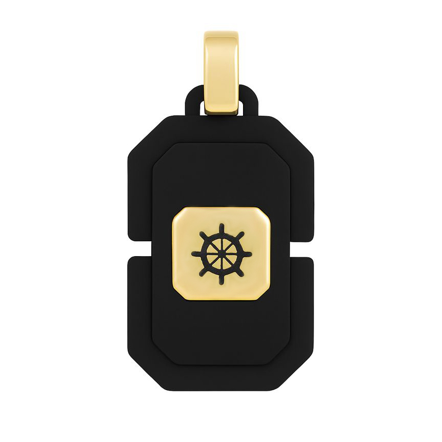 Мъжка златна висулка от жълто злато с карбон и златен рул