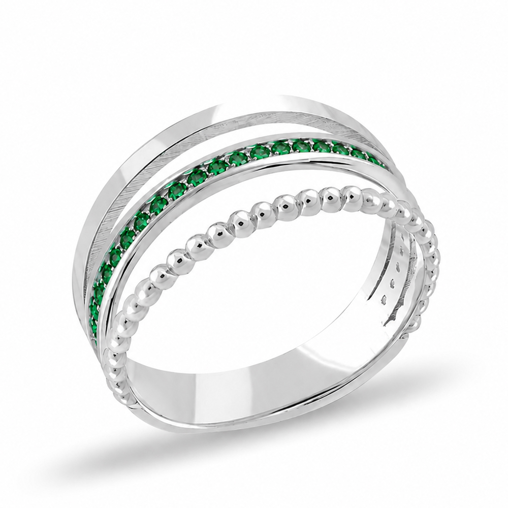 Пръстен бяло злато със зелени камъни EMERALD VEIL