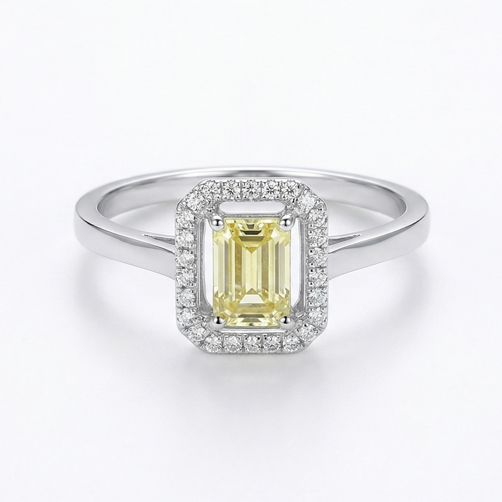 Диамантен пръстен бяло злато с квадратен жълт камък и диаманти SUSAN 3