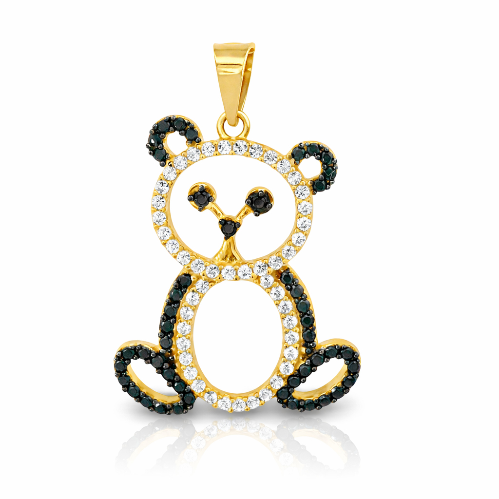 Златна висулка мече с камъни циркон и оникс