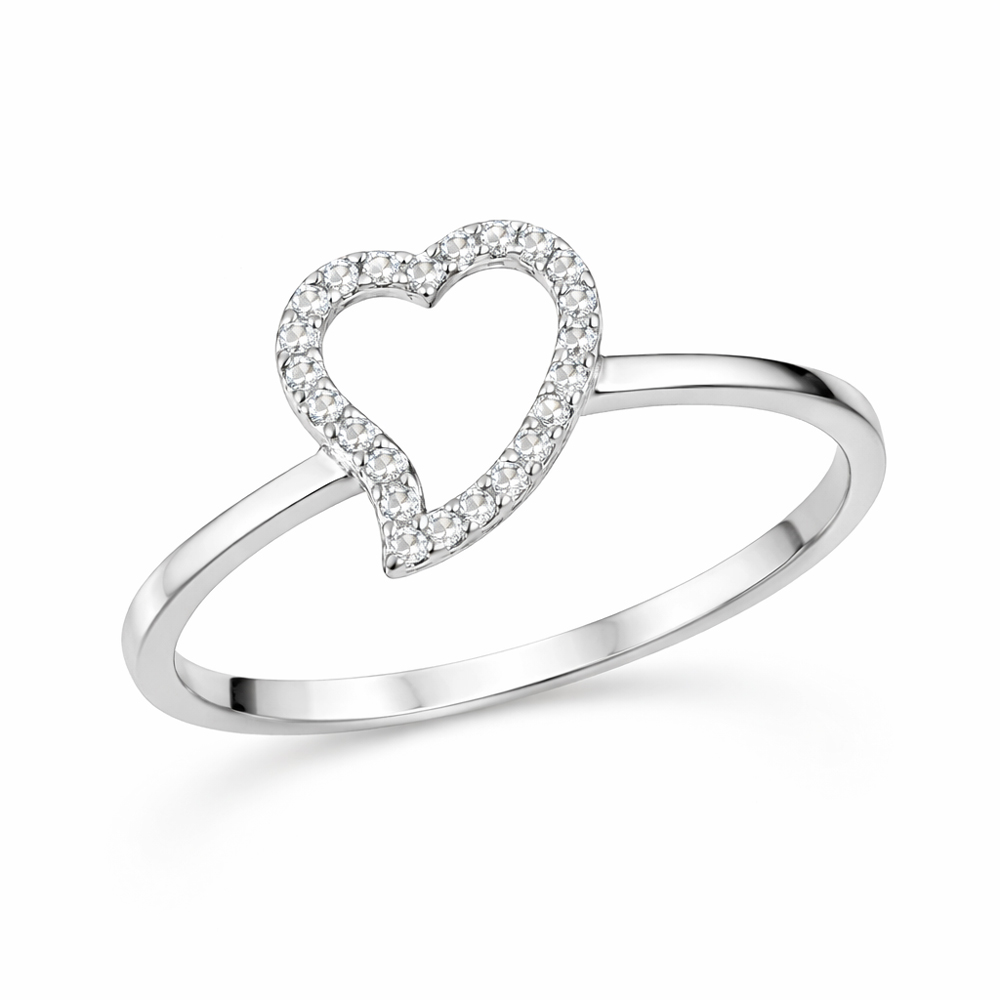 диамантен пръстен сърце от бяло злато 14К с диаманти