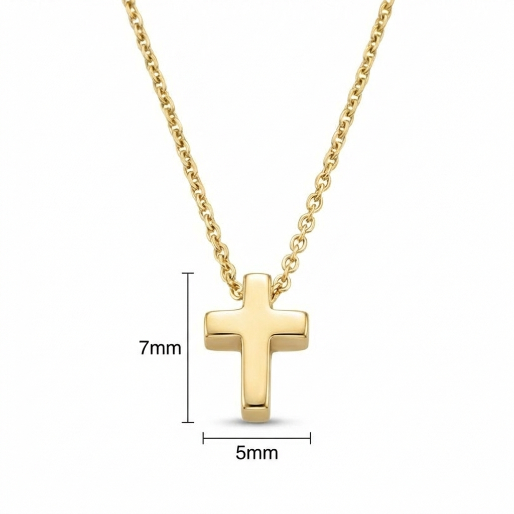 жълто злато синджирче с малко златно кръстче без камъни циркон, идеален подарък за кръщене 3