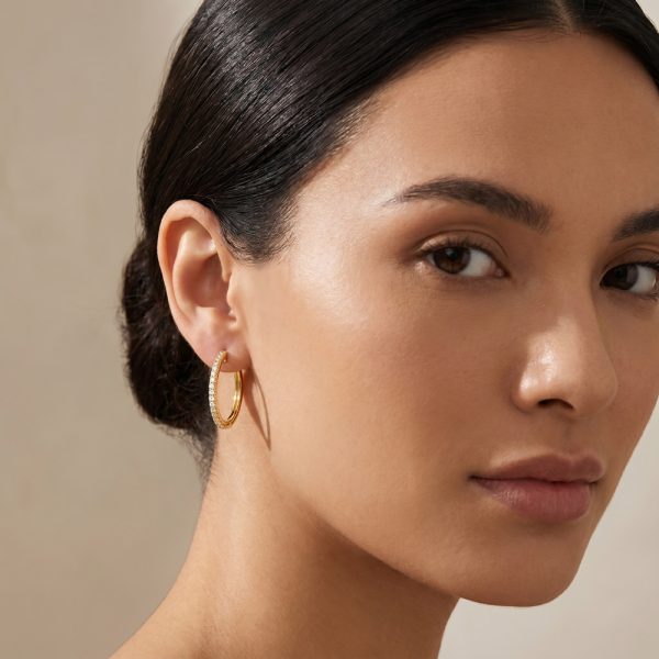 Златни халки с цирконии Crystal Line Hoops – елегантен модел