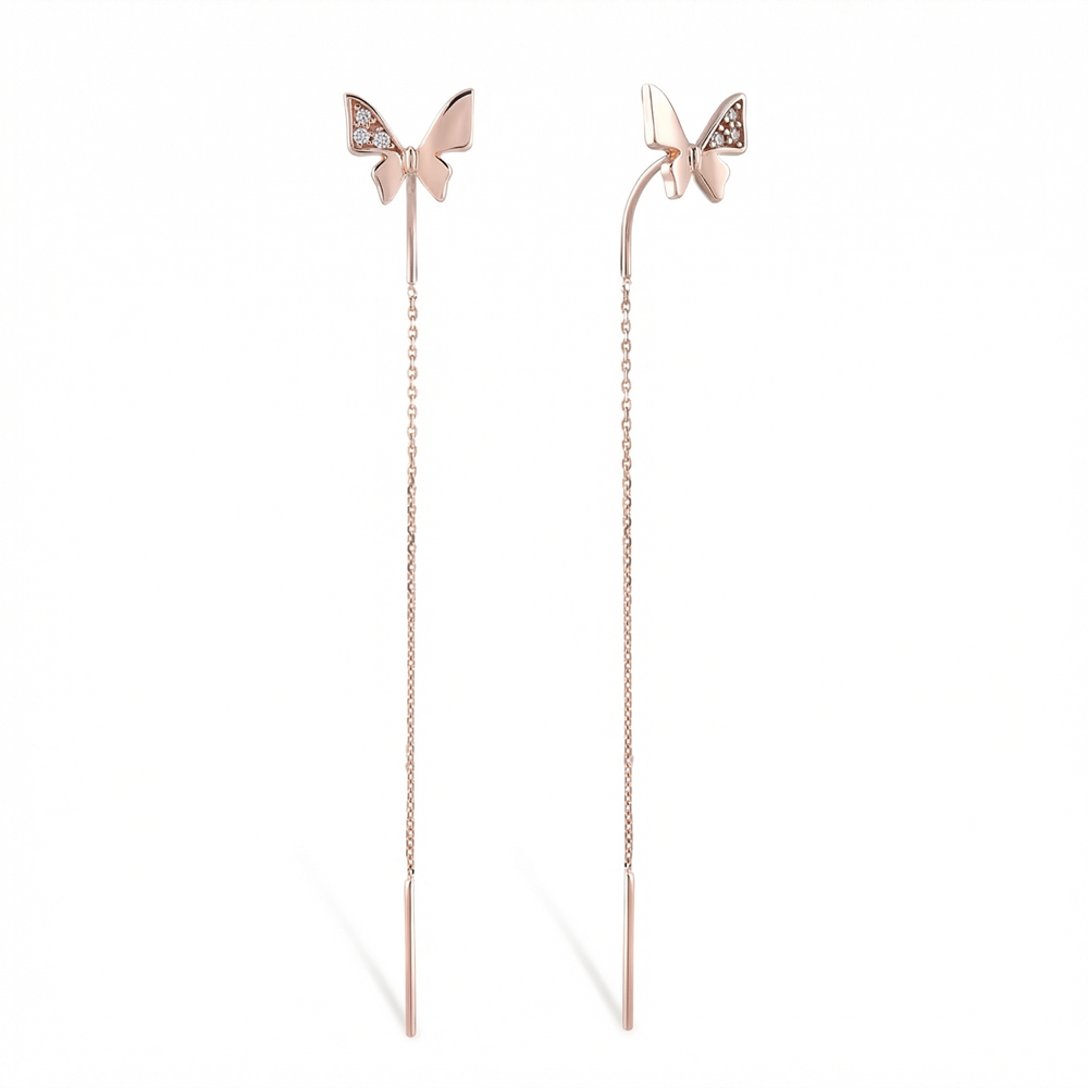 Обеци през ухото от розово злато Пеперуди