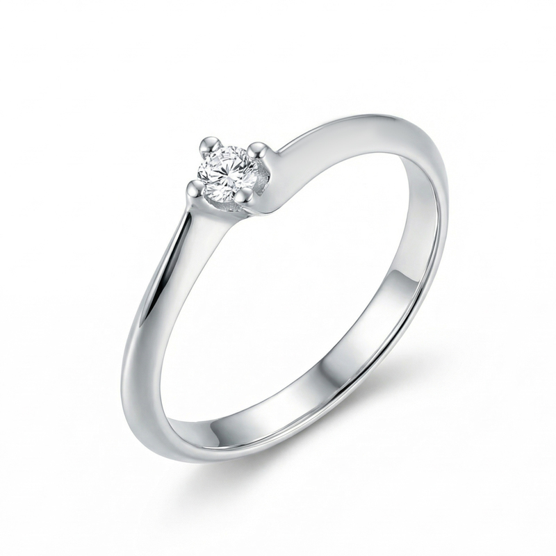 Годежен пръстен с диамант от бяло злато Vess