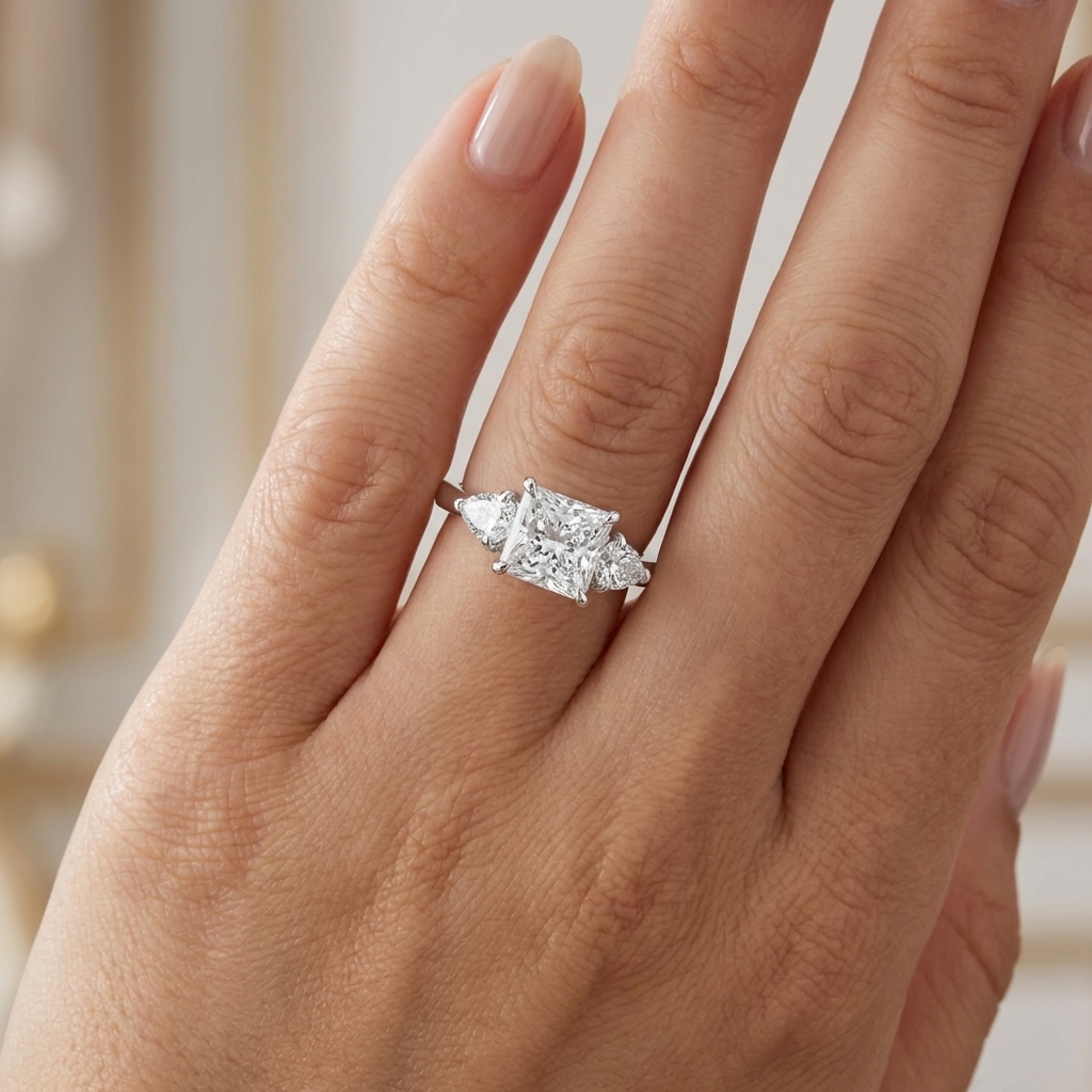 Диамантен пръстен с лаболаторно създадени диаманти подходящ за годеж