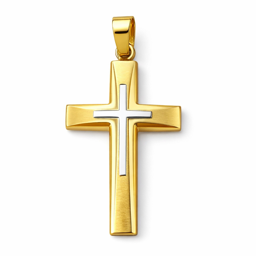 Класически златен кръст от жълто и бяло злато Michael