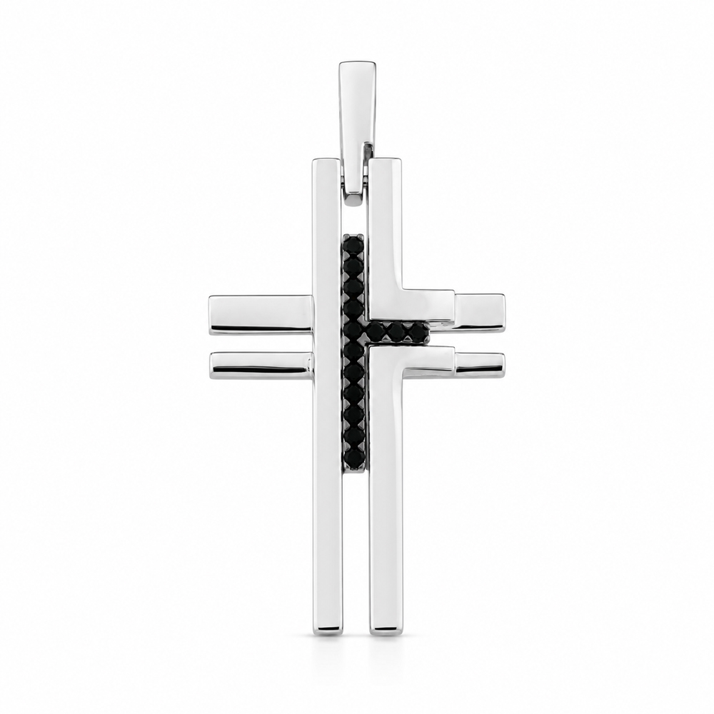 Кръст бяло злато с оникс Black Cross