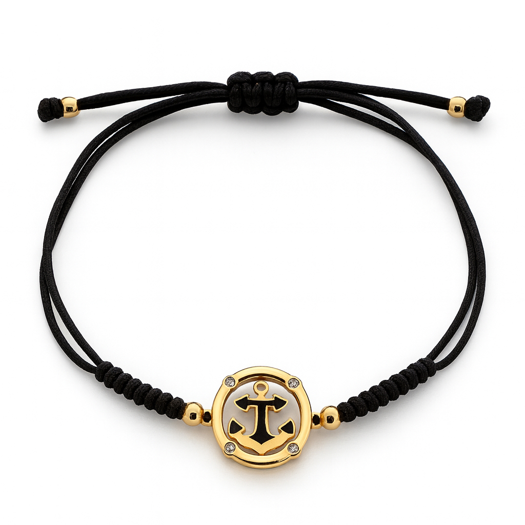 Плетена гривна с котва от жълто злато за мъж и жена