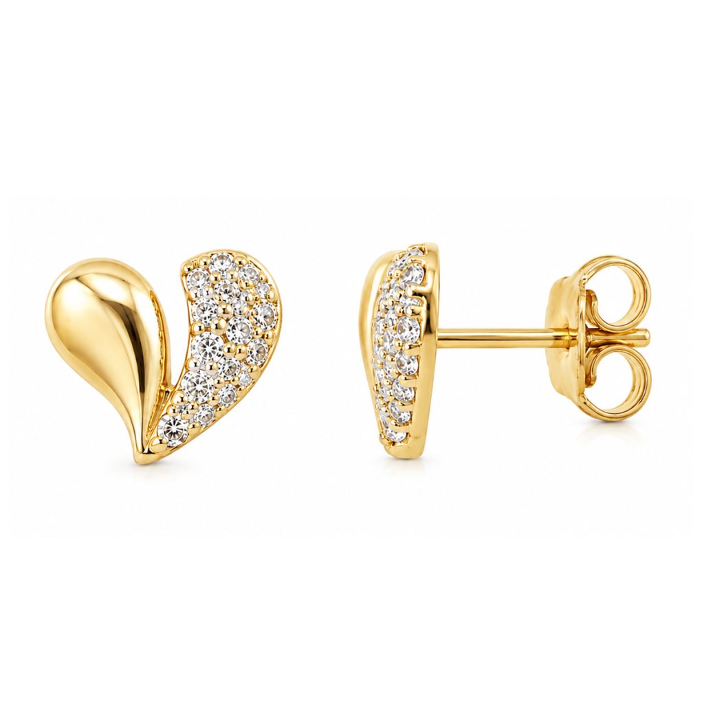 Обеци сърце жълто злато с циркони Golden Heart