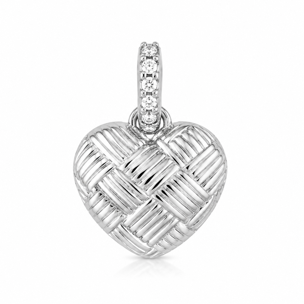 Висулка бяло злато сърце Woven Heart White