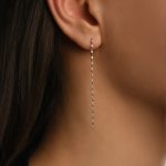 Висящи златни обеци Lumi Cascade Line с циркони