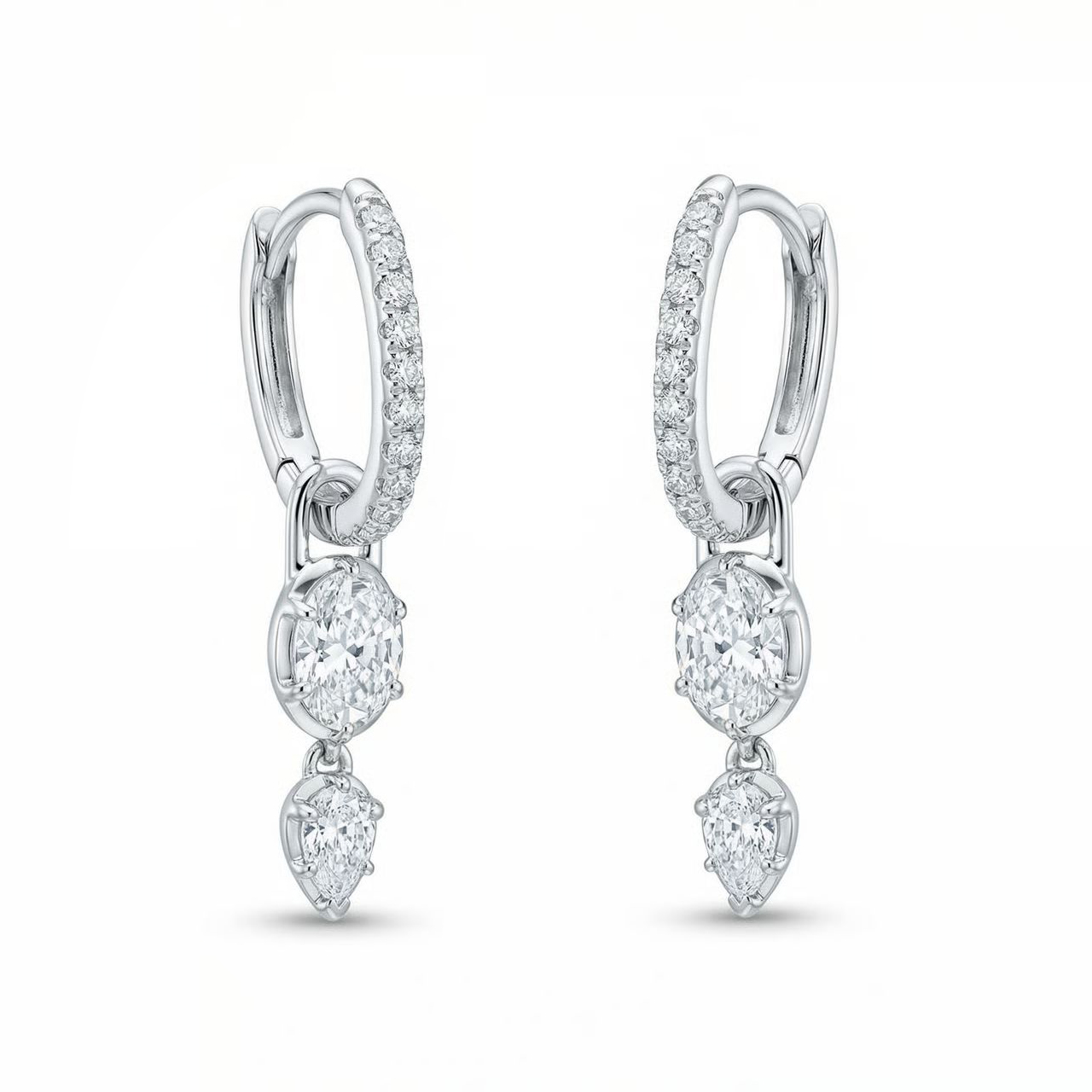 Диамантени обеци AURELLE DROP от бяло злато 14К с висящи диаманти