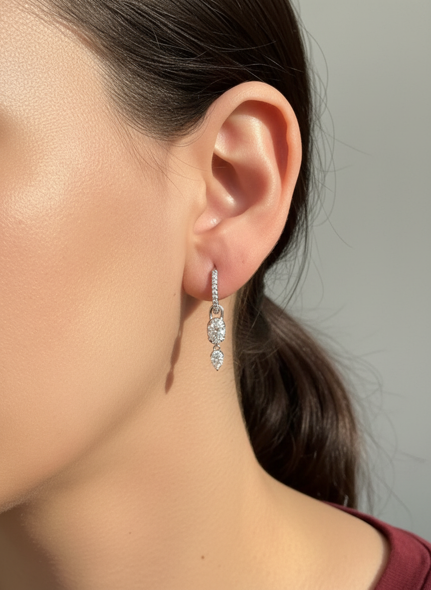 Диамантени обеци AURELLE DROP от бяло злато 14К с висящи диаманти