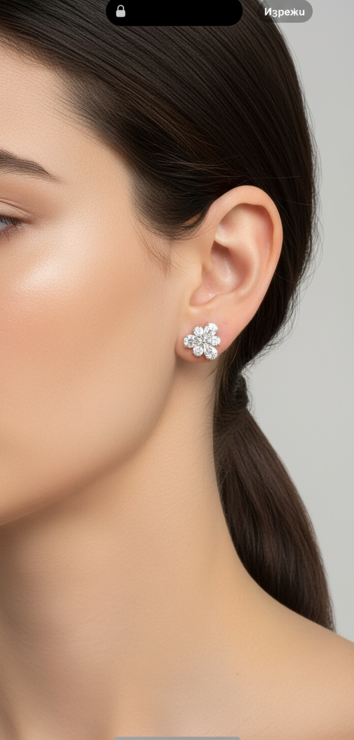 Диамантени обеци FLORÉA DIAMOND от бяло злато 14К във форма на цвете