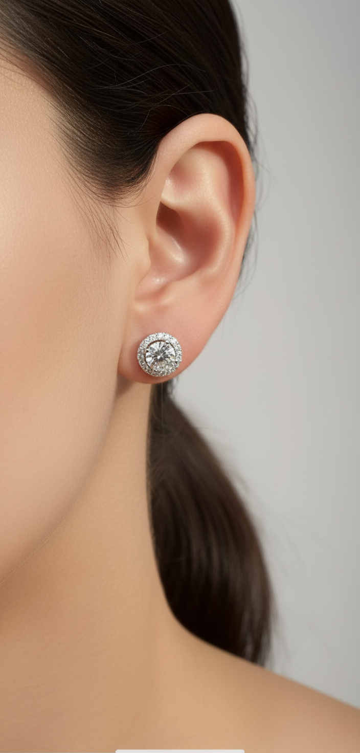 Диамантени обици бяло злато на винт с лабораторни големи диаманти