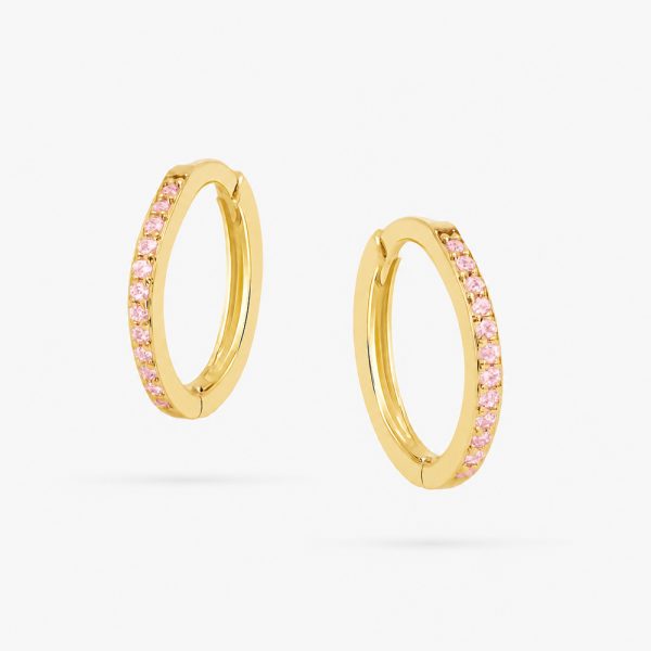 Златни халки с розов циркон Pink Crystal Hoops – елегантен модел
