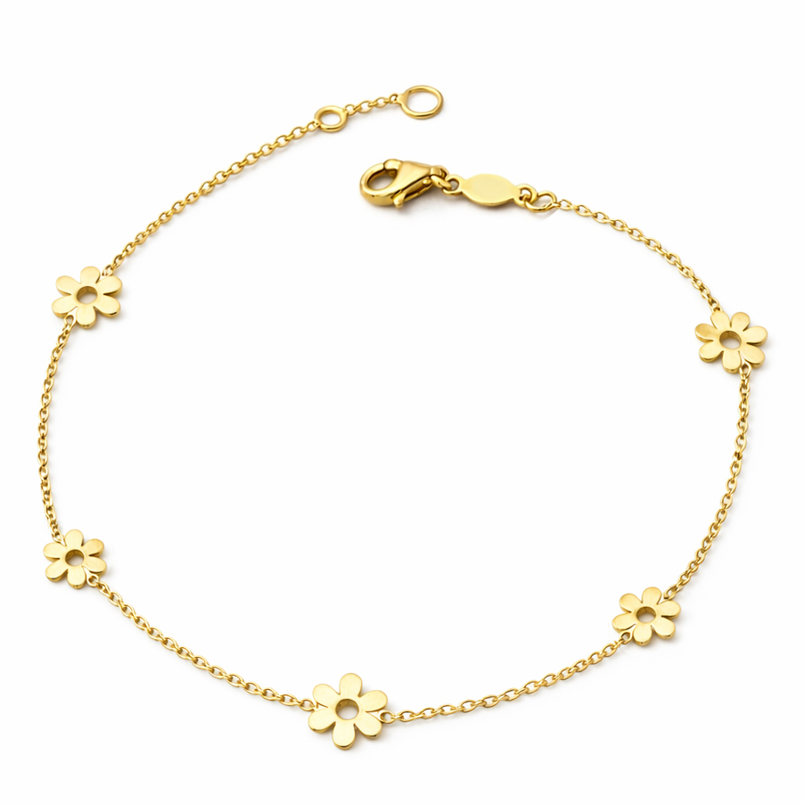Гривна жълто злато с цветя без камъни