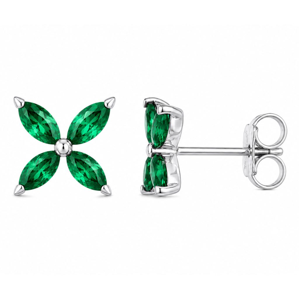 Обеци бяло злато с изумруди Emerald Blossom