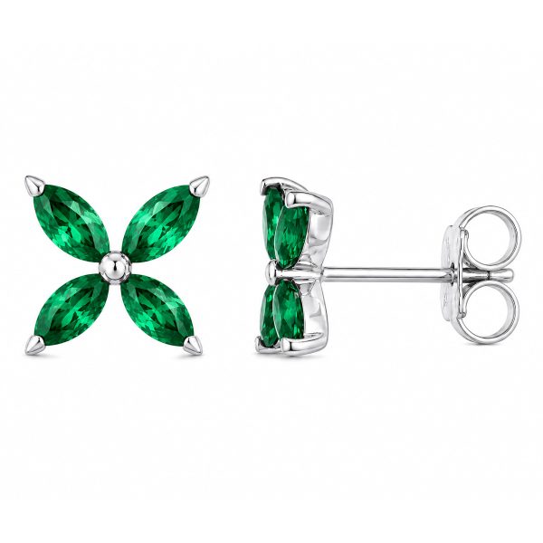 Обеци бяло злато с изумруди Emerald Blossom | GOLD ADDICTED