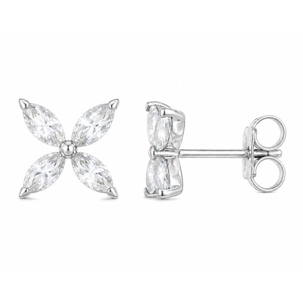 Обеци бяло злато с циркони Crystal Blossom