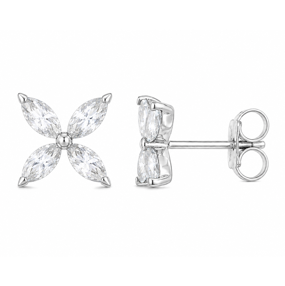 Обеци бяло злато с циркони Crystal Blossom