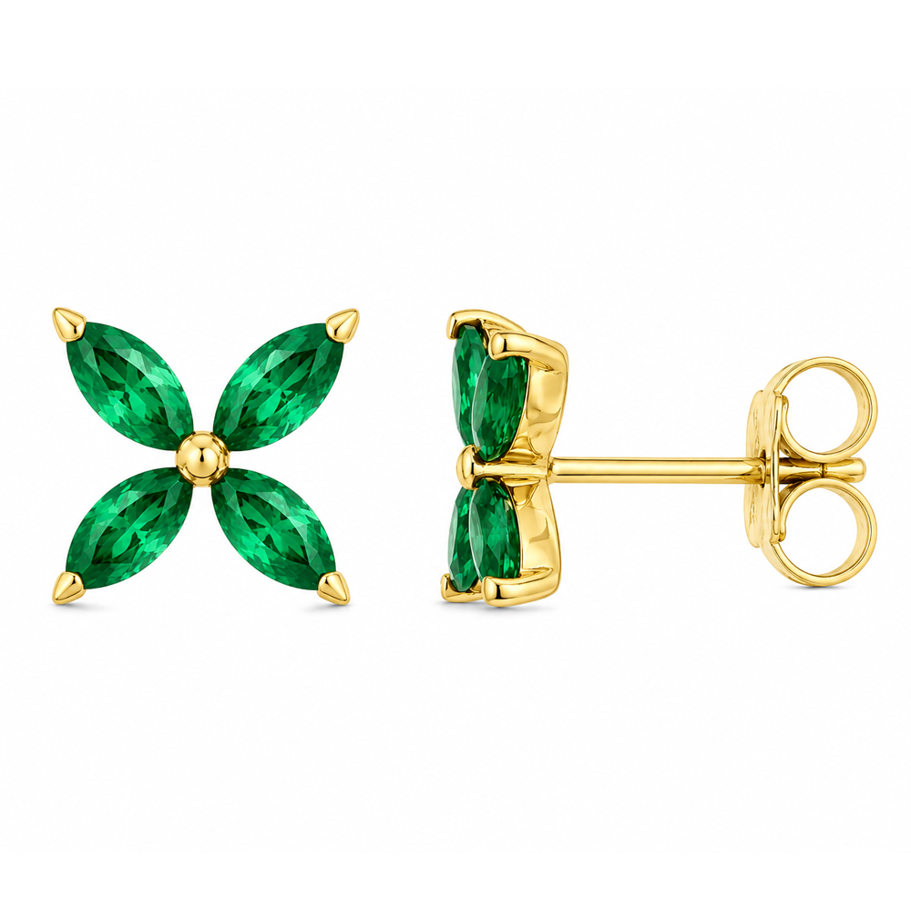 Обеци жълто злато с изумруди Emerald Blosso
