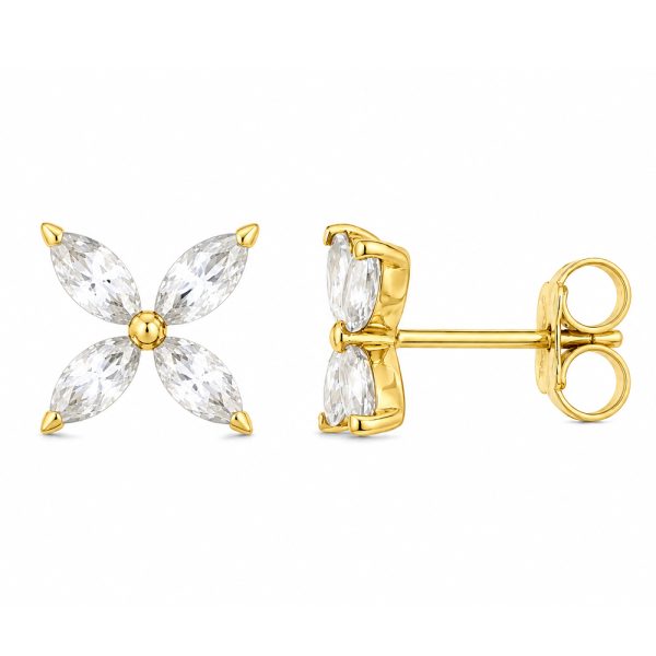 Обеци жълто злато с циркони Crystal Blossom | GOLD ADDICTED