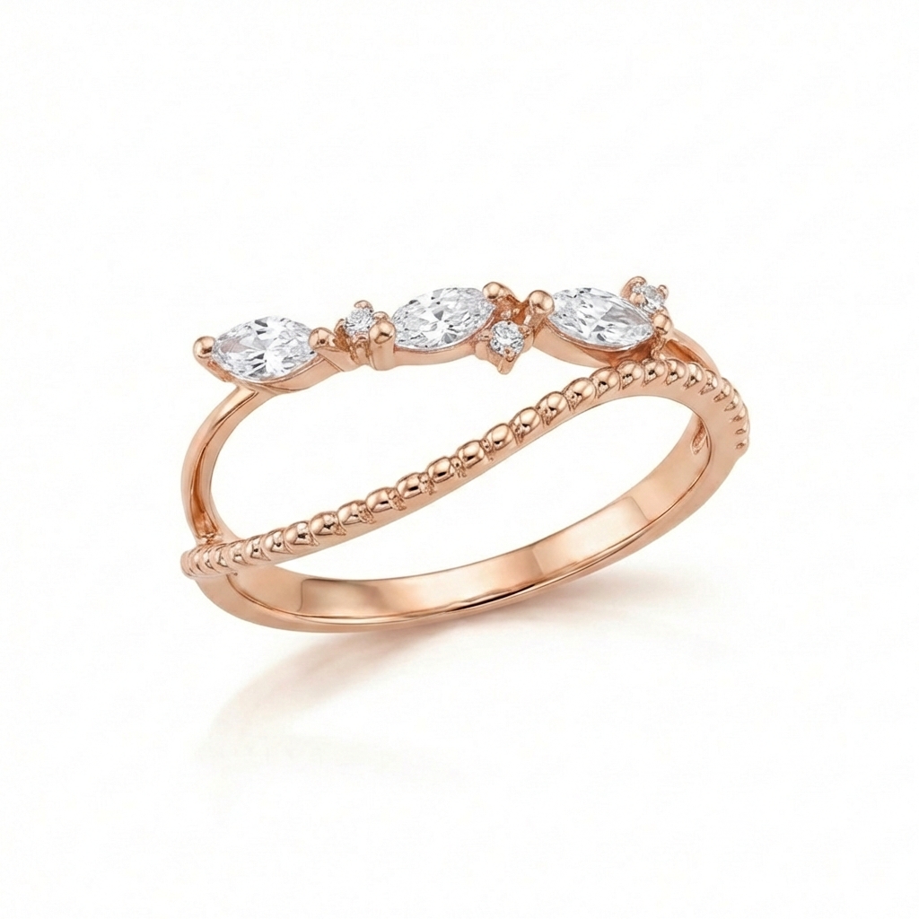 Нежен златен пръстен от розово злато с камък циркон