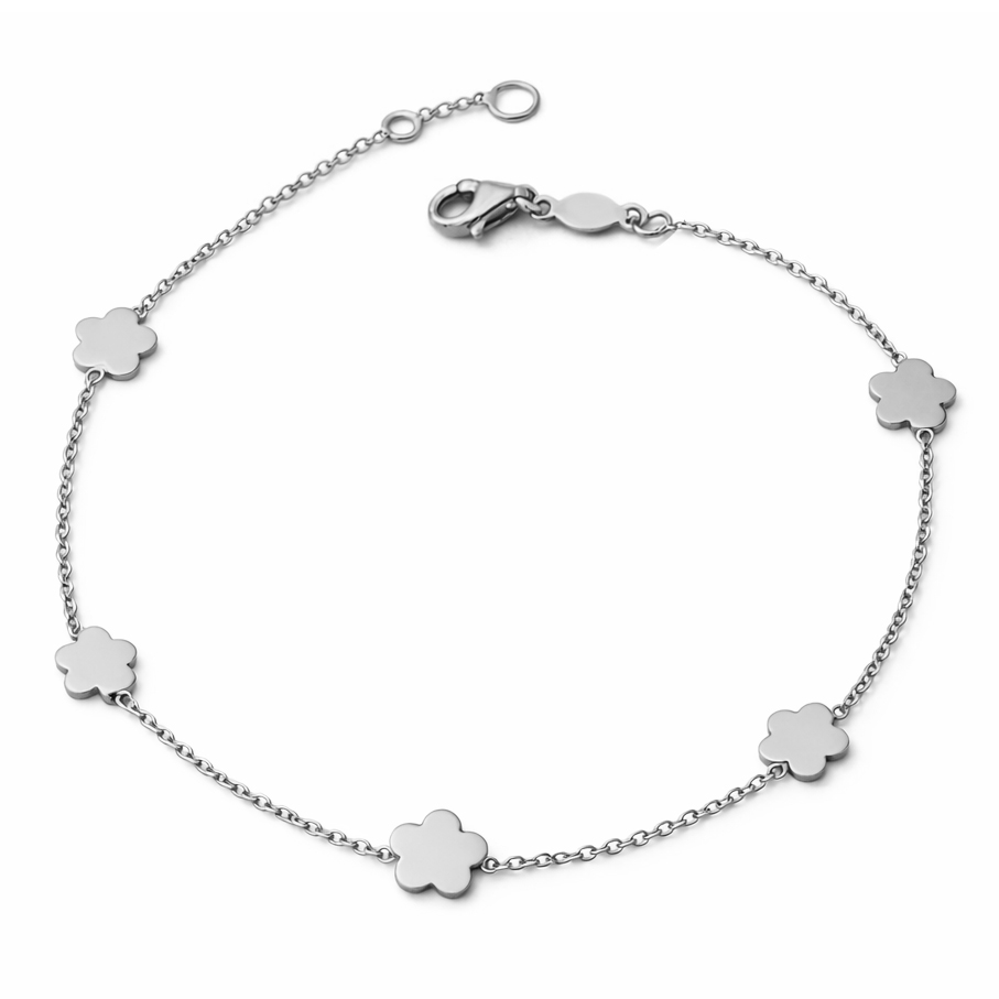 Бяло злато гривна с цветя без камъни iren