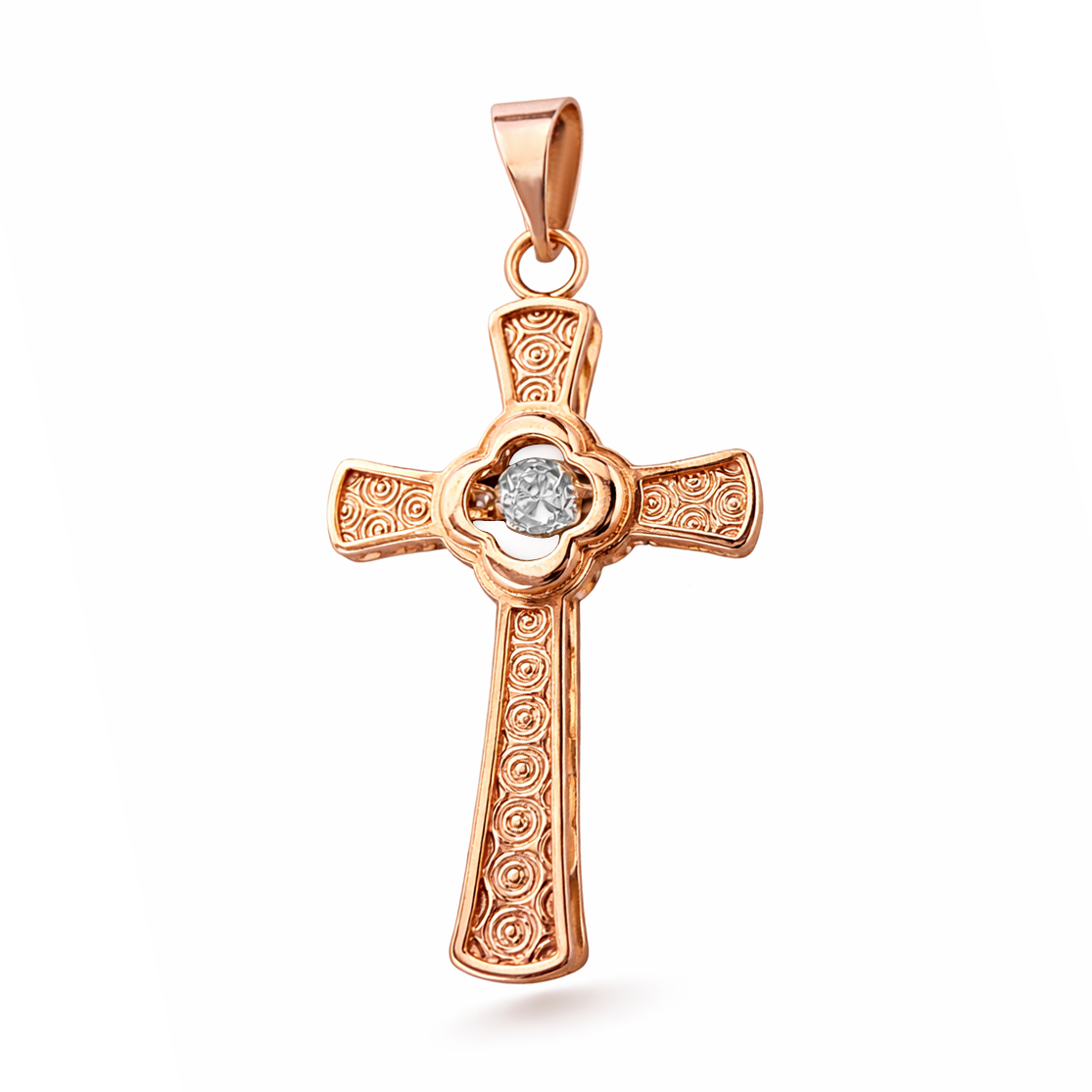 Златен кръст розово злато с циркон