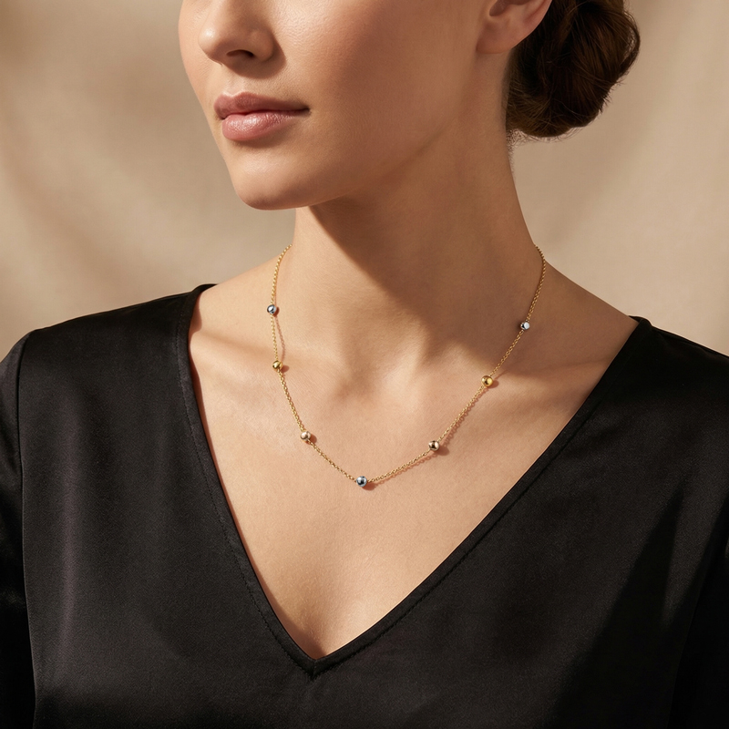 Златно колие AURELIA 14К | Колиe с кръгове в жълто, бяло и розово злато