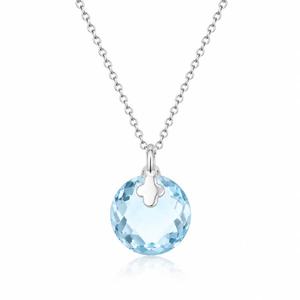 Златно колие със син топаз Azure Clover от бяло злато