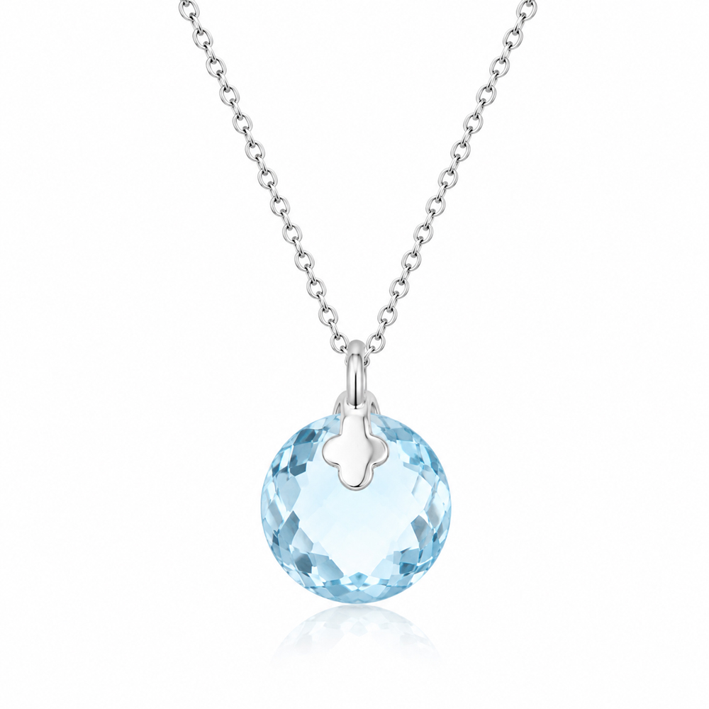 Златно колие със син топаз Azure Clover от бяло злато