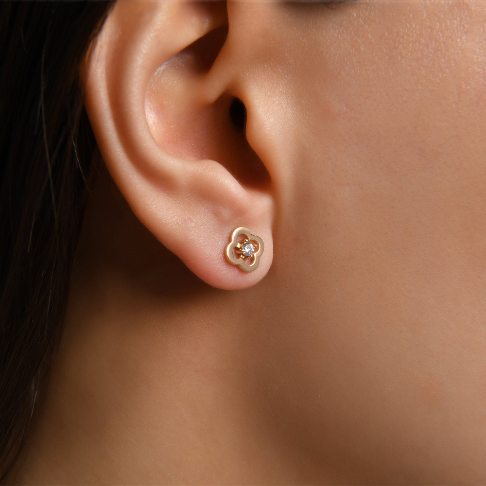 Обеци CLOVER SHINE –розово злато с камък и детелина