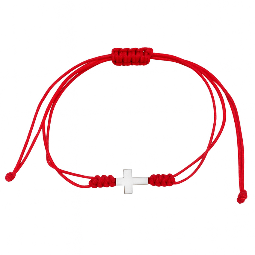 Червен конец със златен кръст от бяло злато т