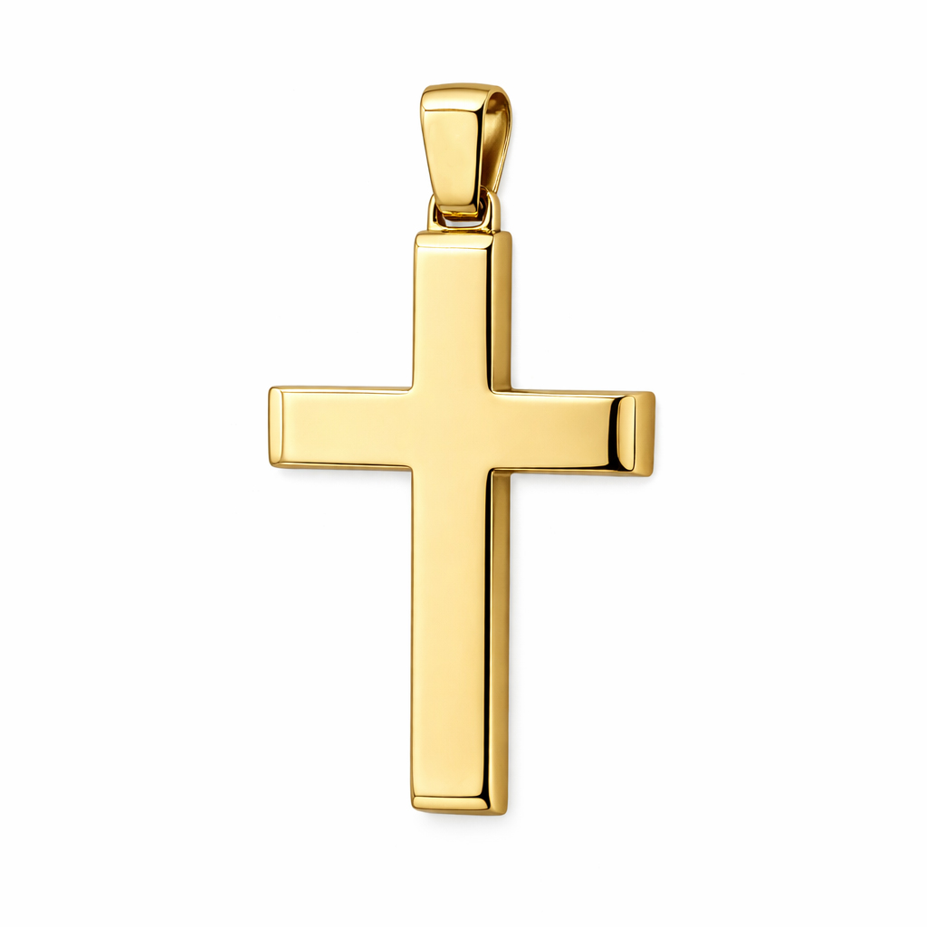 Православен златен кръст с две лица от жълто злато Holy Protection