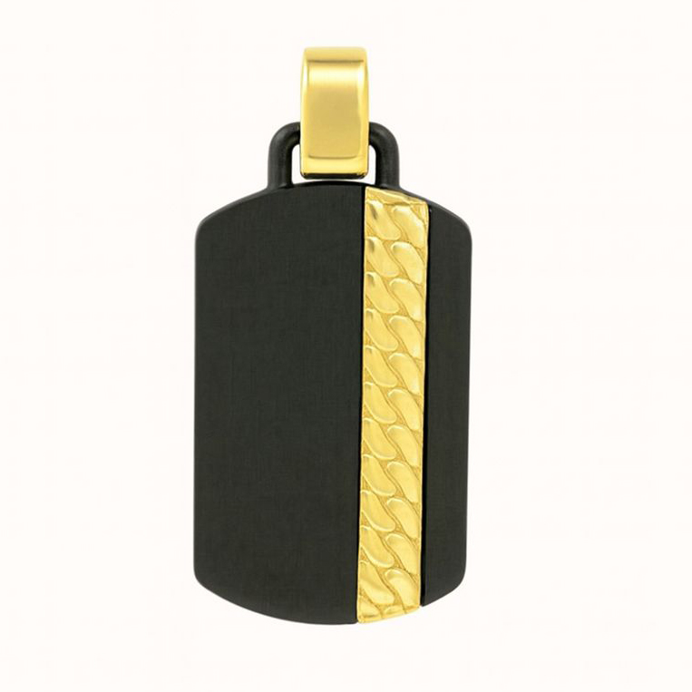 Мъжка златна висулка плочка с карбон и жълто злато