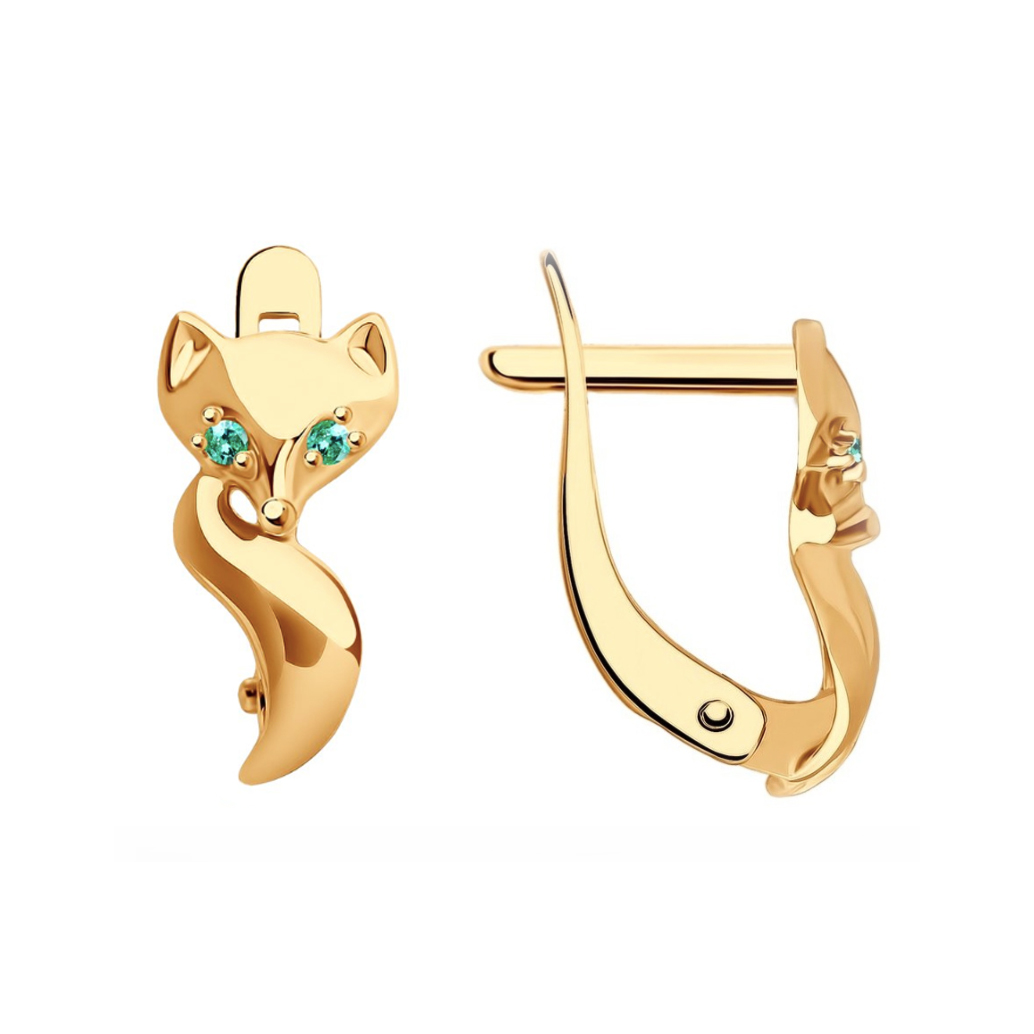 Златни детски обици с изумруд лисичкиЗлатни детски обеци с изумруд лисички