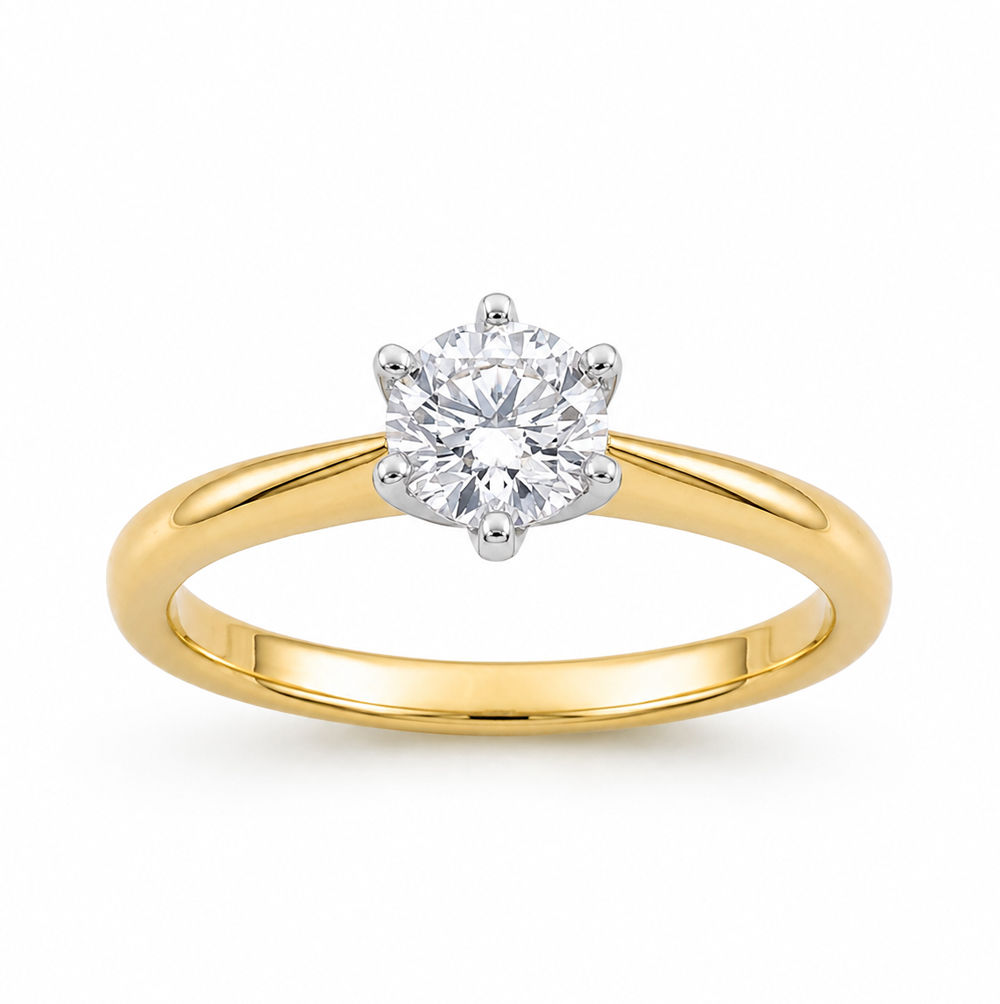 Годежен пръстен Éloise Solitaire от 14K жълто и бяло злато с естествен диамант