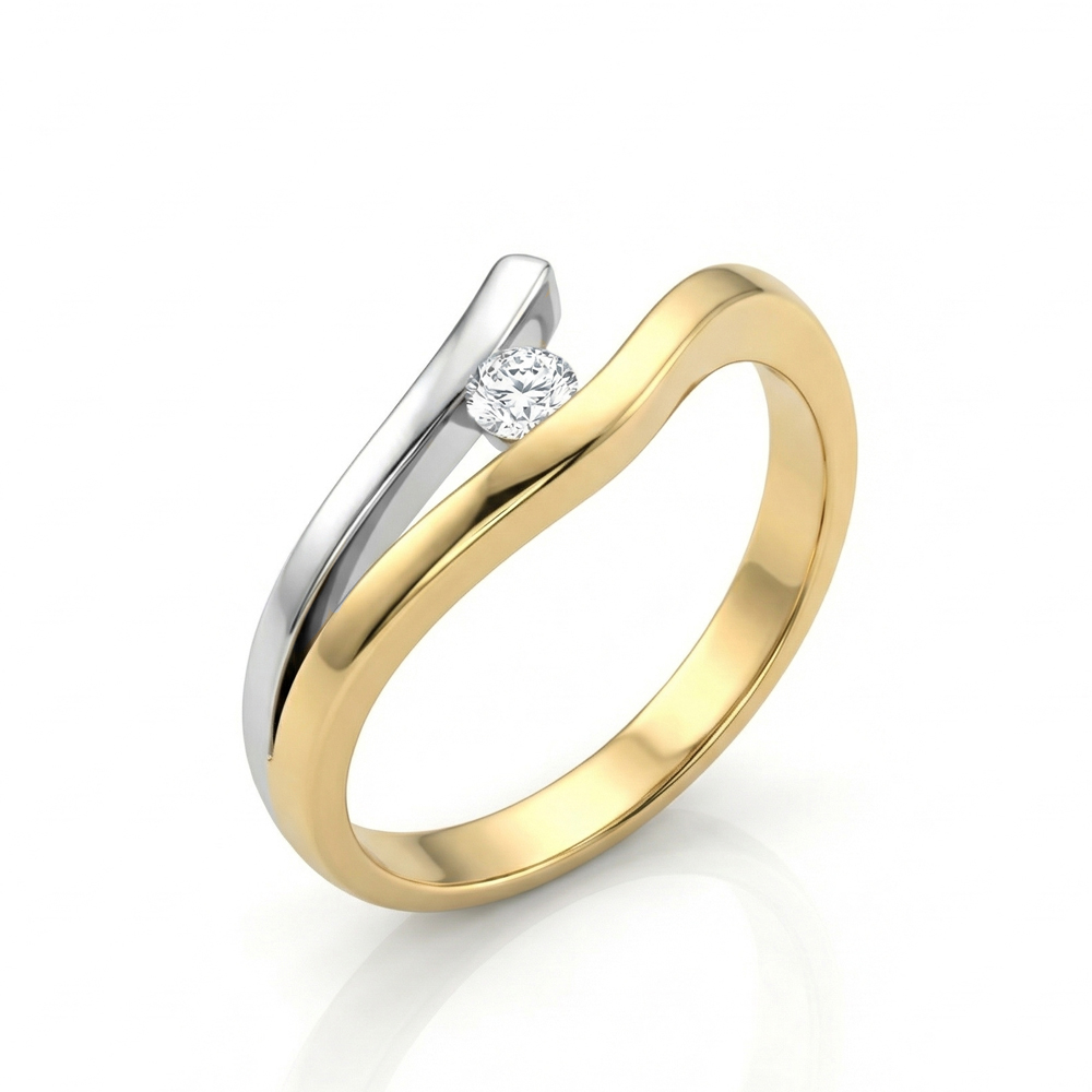 Двуцветен златен пръстен с диамант – елегантен модерен дизайн