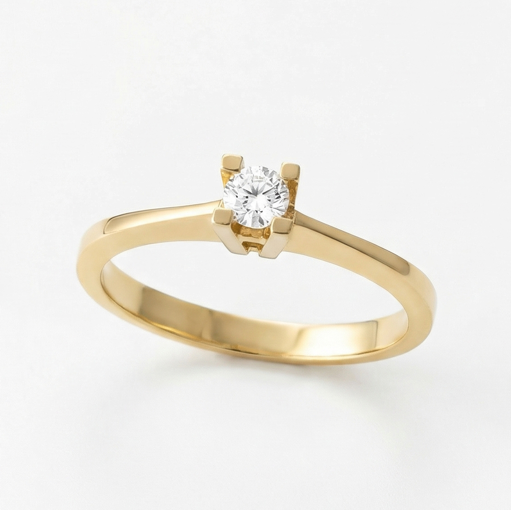 Диамантен годежен пръстен жълто злато с един камък Sonya