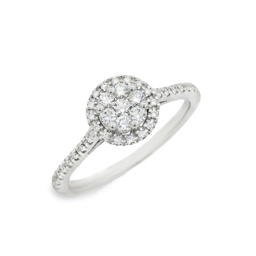 Диамантен пръстен бяло злато с с много диаманти