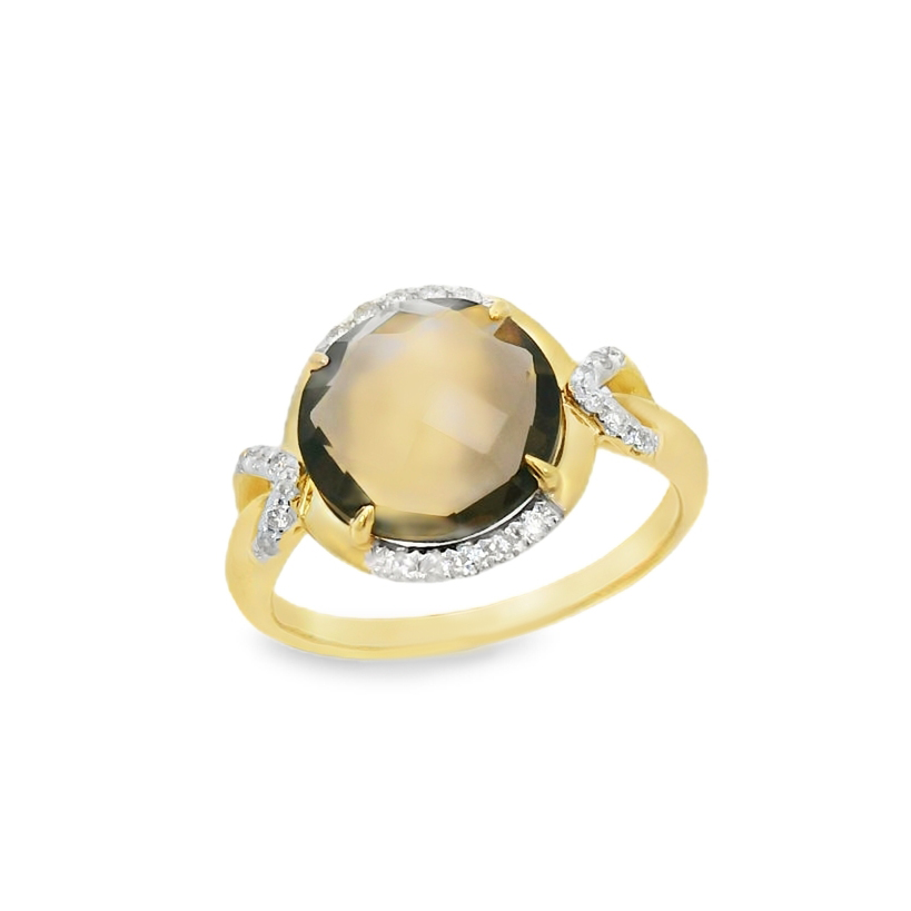 Жълто злато пръстен с топаз и диаманти VeLI
